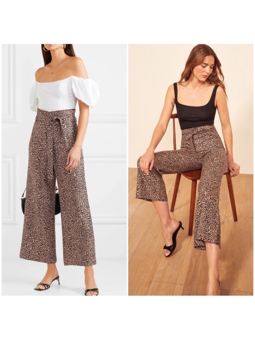 Reformation Jackie Leopard Linen Pants Size 0 High Rise Wide Leg Cropped Print